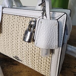 Straw/ White Coach Bag